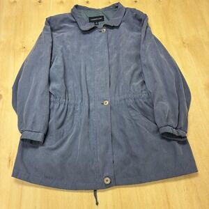 London Fog Coat Womens 2X Blue Microfiber Button Front Elastic Waist Lined Rain